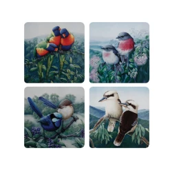 Maxwell and Williams Birds of Australia KC 10yr Anniversary Cork Back Coaster 10.5cm Set of 4 Assorted Gift Boxed
