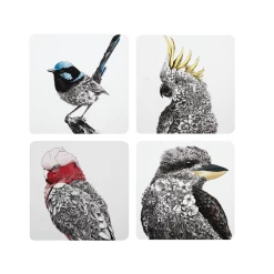 Maxwell and Williams Marini Ferlazzo Birds of Australia Cork Back Coaster 10.5cm Set of 4 Assorted Gift Boxed