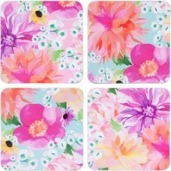 Maxwell and Williams Teas and Cs Dahlia Daze Cork Back Coaster Set of 4 10.5cm Assorted Gift Boxed